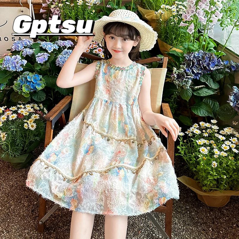 GPTSu女童连衣裙夏季2025新款洋气女孩裙夏装背心裙夏款公主裙子