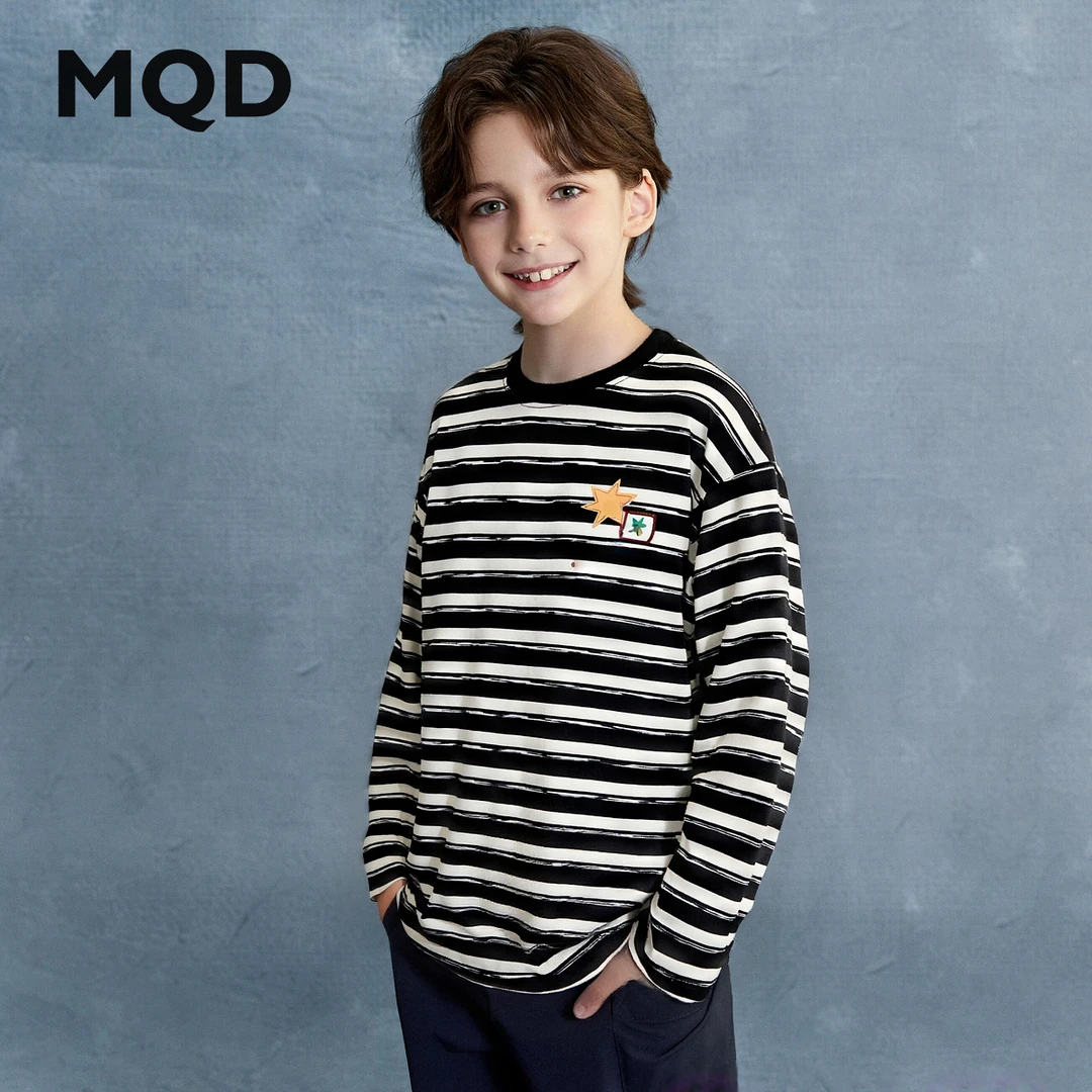 【元气满满】MQD儿童25秋新款学院风经典条纹简约长袖T恤9653W0361