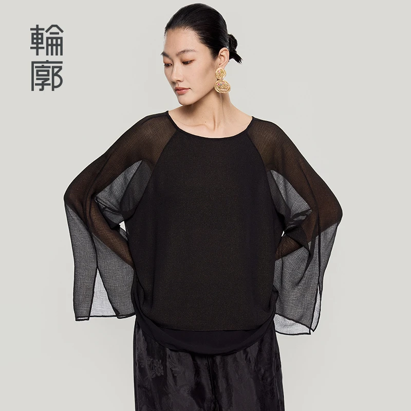 轮廓似霰雪纺衫原创烫金拉丝中式老钱风打底女士气质上衣L252Y022
