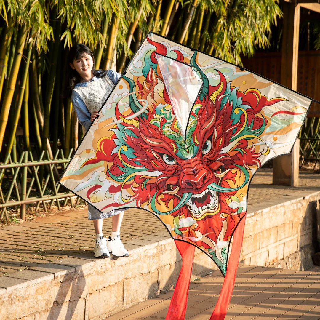 潍坊风筝大人专用2025新款龙形国潮龙头儿童微风易飞成人款轮盘