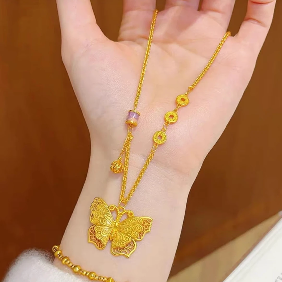 合金珐琅项链 紫霞仙子纯色蝴蝶项链 气质轻奢可调节 美拉德配饰