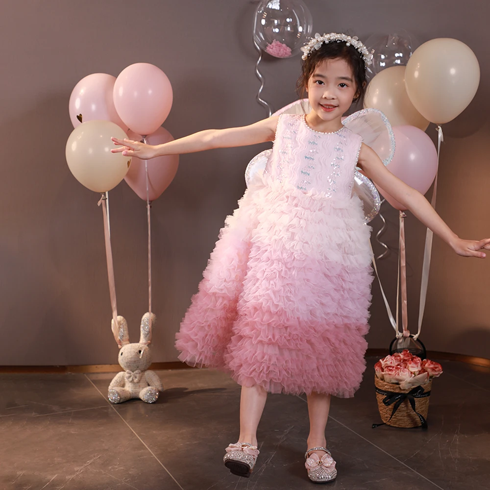 童一密度【云端甜心】女童新款时髦连衣裙洋气渐变千层蛋糕裙A456