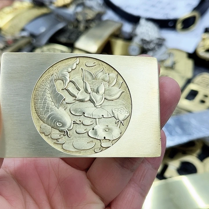 实心铜腰带扣鱼荷花反着做