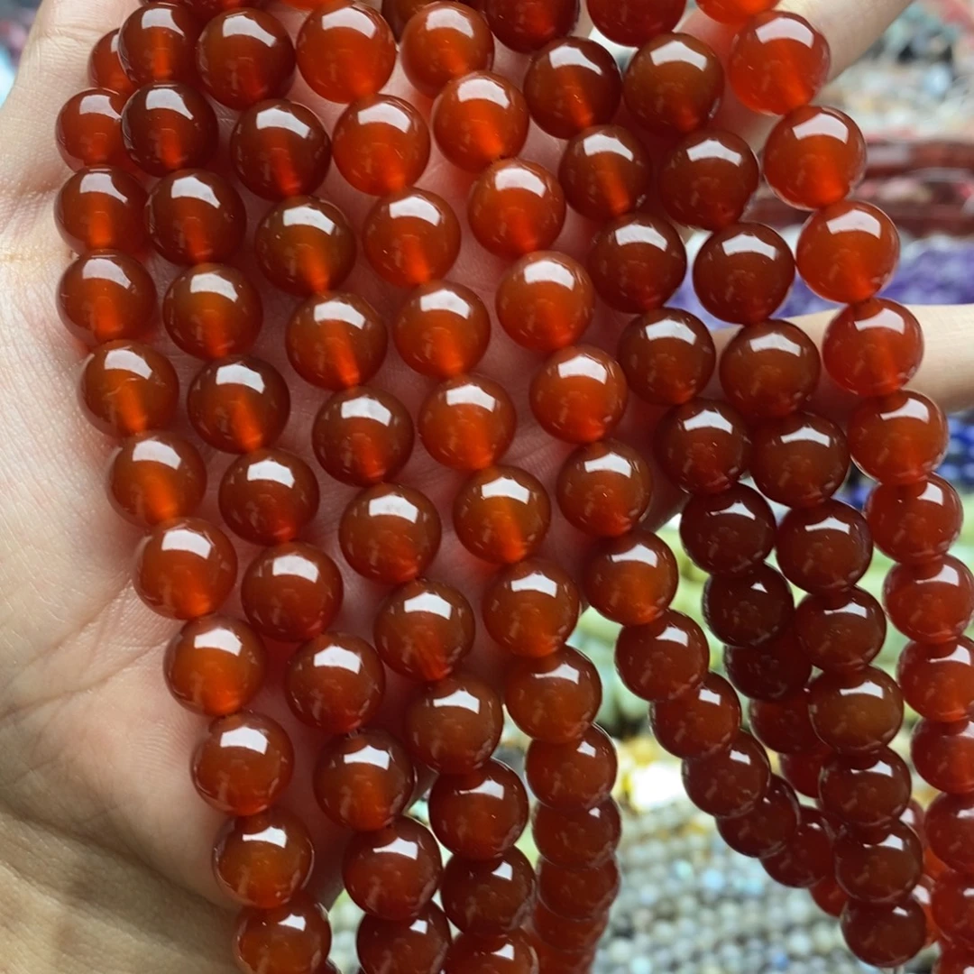 玛瑙/玉髓未镶嵌珠宝半成品一条天然双A级红玛瑙圆珠10mm