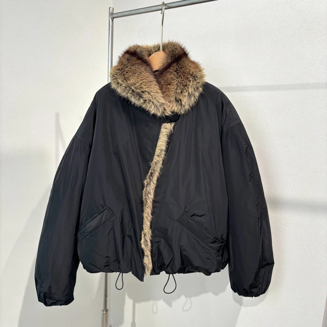 SY5917  人造皮草 拼接毛领纯色棉服外套