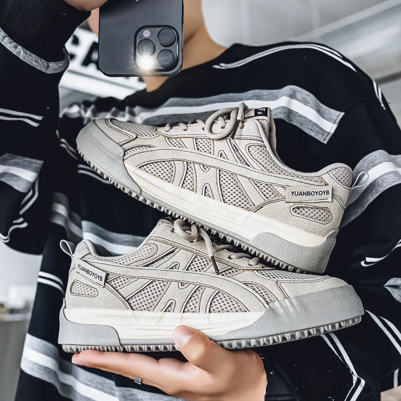 2025夏季新款透气男士板鞋潮流百搭休闲男鞋子厚底增高潮鞋子