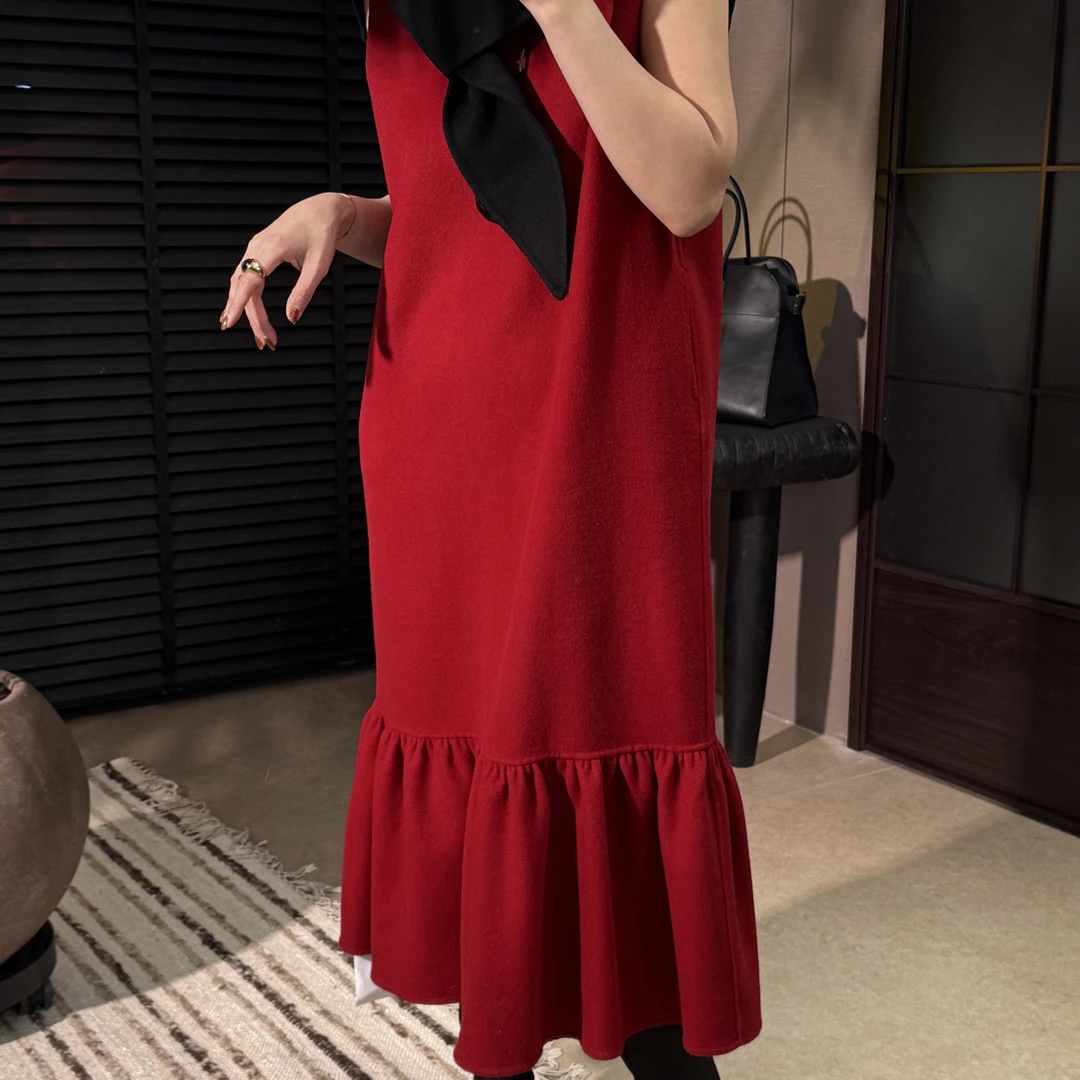 WENZHANG·绯尾蝶影慵懒无袖羊毛裙