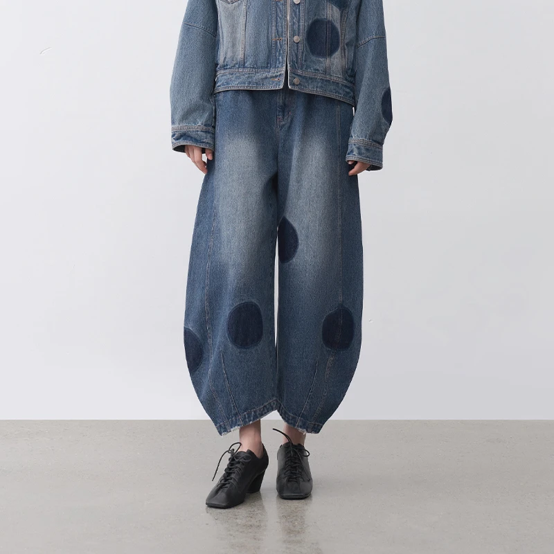 半圆女装[运动]2025夏季休闲宽松裤子女弯刀水洗牛仔裤25223702