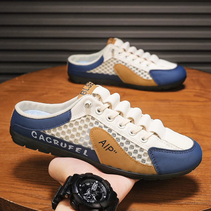 男鞋爆款夏季透气网面休闲拖鞋网鞋懒人一脚蹬软底半拖男板鞋潮鞋