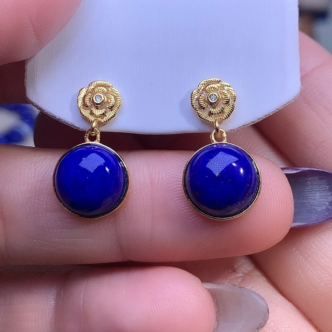 青金石银S925镶嵌耳饰11.1m