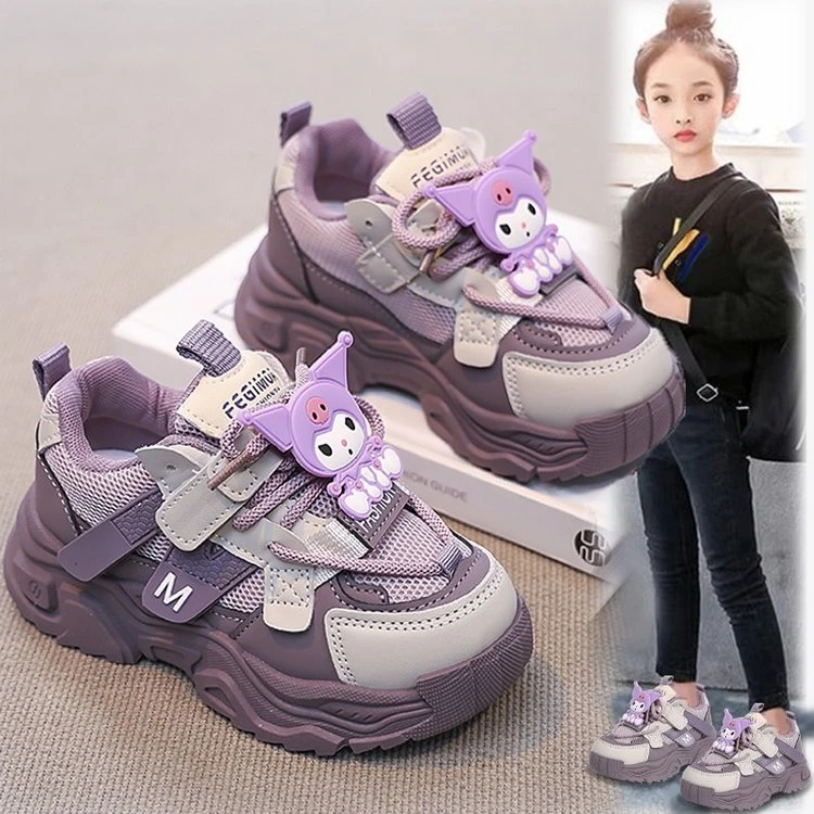 ABC库洛米女童鞋2025春季新款黑色儿童运动中大童女孩老爹鞋跑步