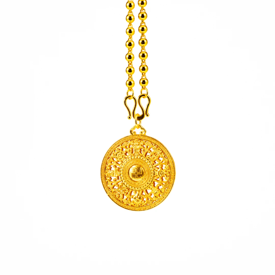 铜合金吊坠 精工卡四珠珠链配小号万福罗盘