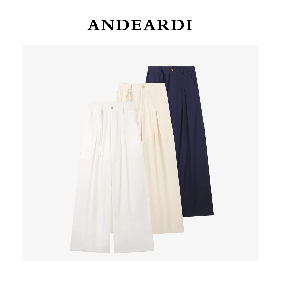 ANDEARDI宽松时尚休闲裤阔腿裤纯色简约长裤裤子白色LK6525