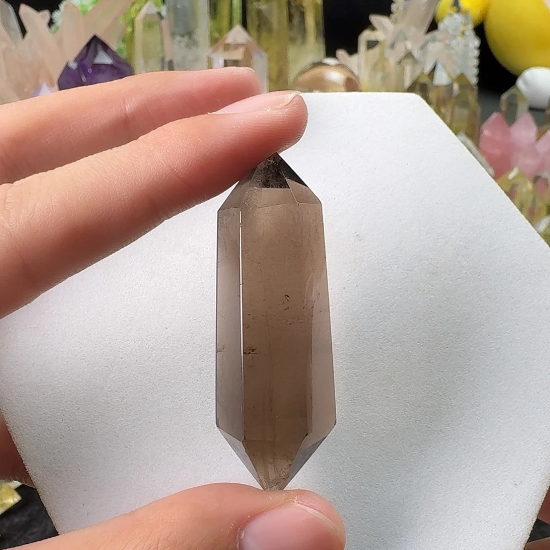 水晶未镶嵌珠宝半成品茶晶双尖
