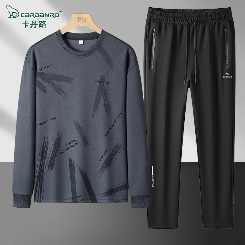 卡丹路男士秋冬套装2025新款圆领宽松卫衣长裤运动休闲百搭两件套