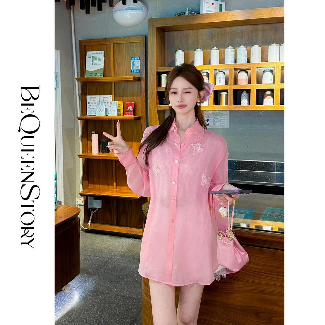 韩韩IU【漫感千金】高定时尚手工蝴蝶翻领宽松女衬衫2025夏装新品