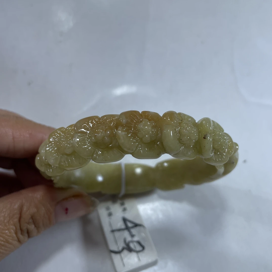 岫玉辽阳粉半壁九尾狐狸手镯55.56口径4号