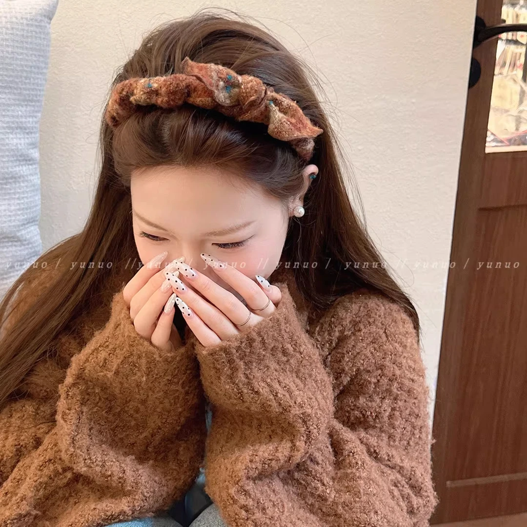秋冬毛呢蝴蝶结发箍女款带齿蓬松高颅顶头箍2025新款日常外戴发卡