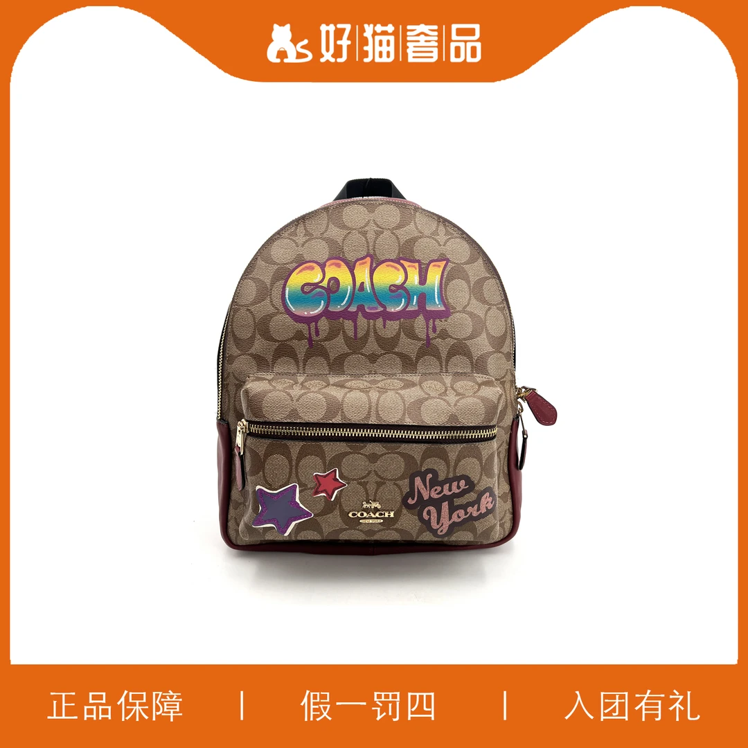 95新 COACH/蔻驰 蔻驰印花双肩包/B2053/25X31X9