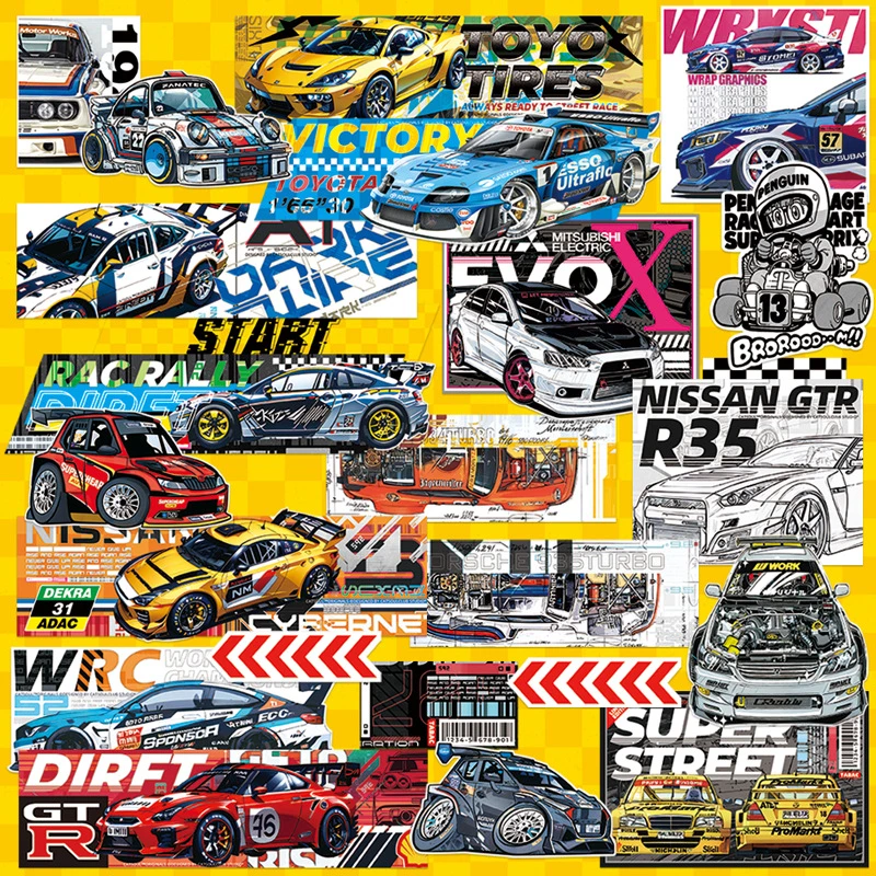 原创潮流动漫拉力赛赛车改装车JDM主题装饰防水行李箱滑板贴纸