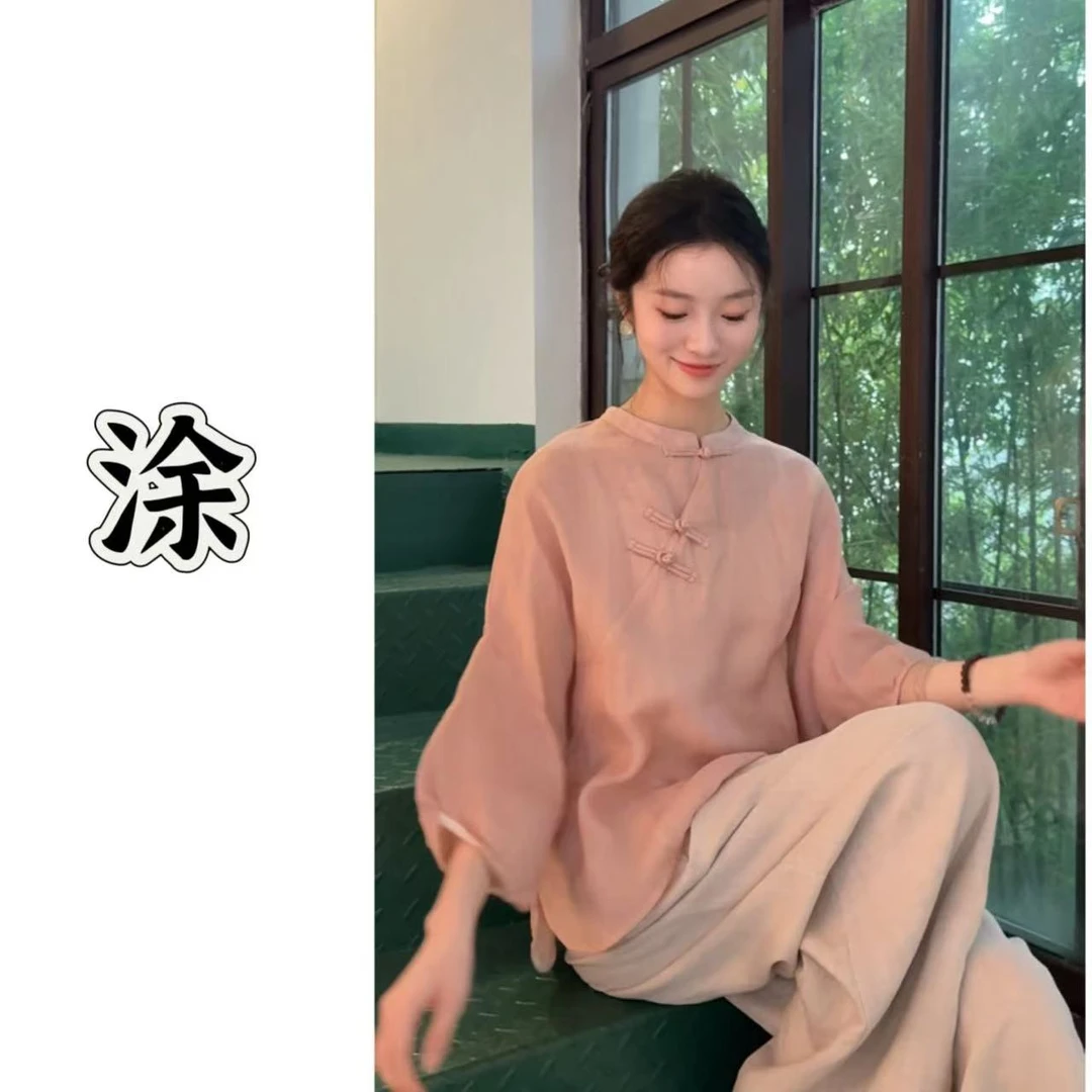 涂涂国风【静心小衫】原创设计新中式夏季禅意斜纹苎麻盘扣小衫