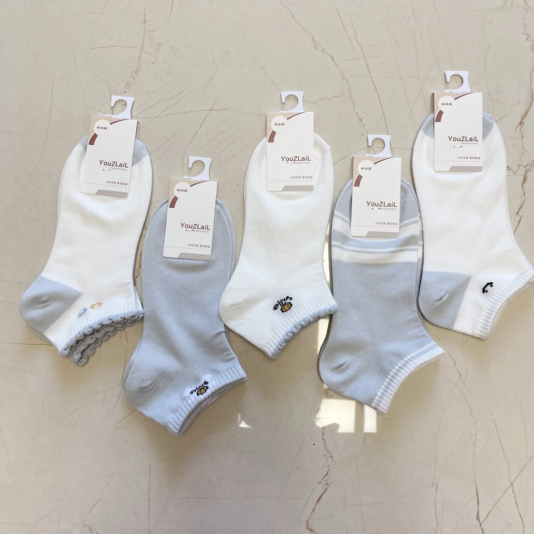 优织徕徕不起球成人袜子春夏中筒成人少女袜精梳棉大码袜五双装