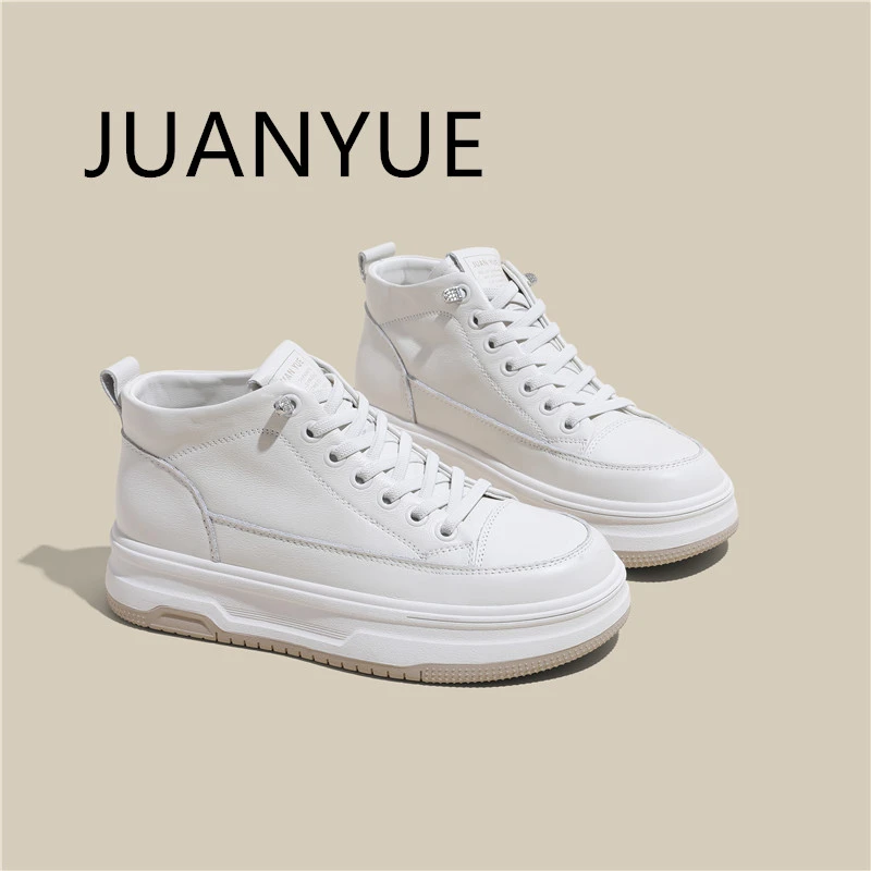 真皮头层牛皮秋季高帮厚底小白鞋韩版百搭透气休闲女鞋180