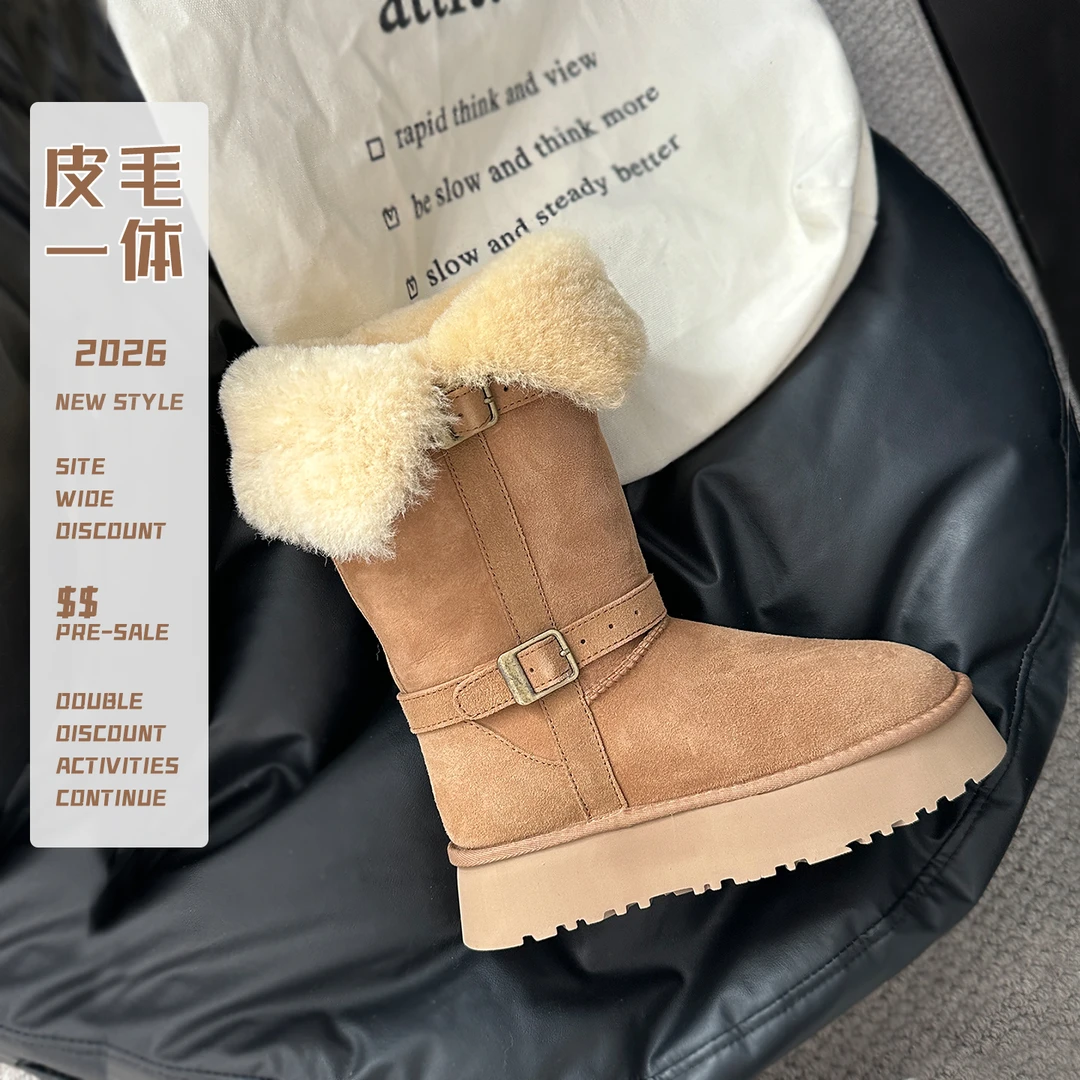 长筒骑士靴翻毛马丁靴女羊皮毛一体卷毛雪地靴高筒显瘦保暖大长靴