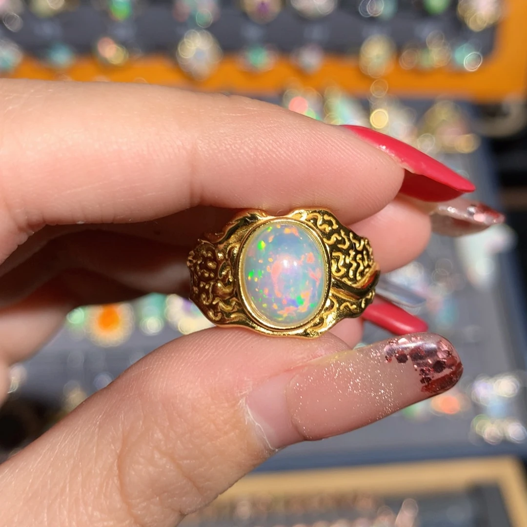 银S925镶嵌欧泊欧泊戒指y