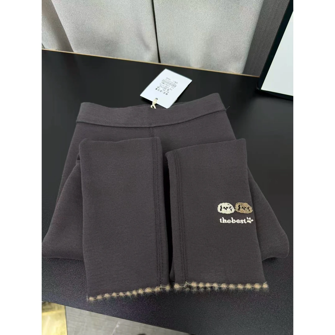 灰咖色加绒打底裤