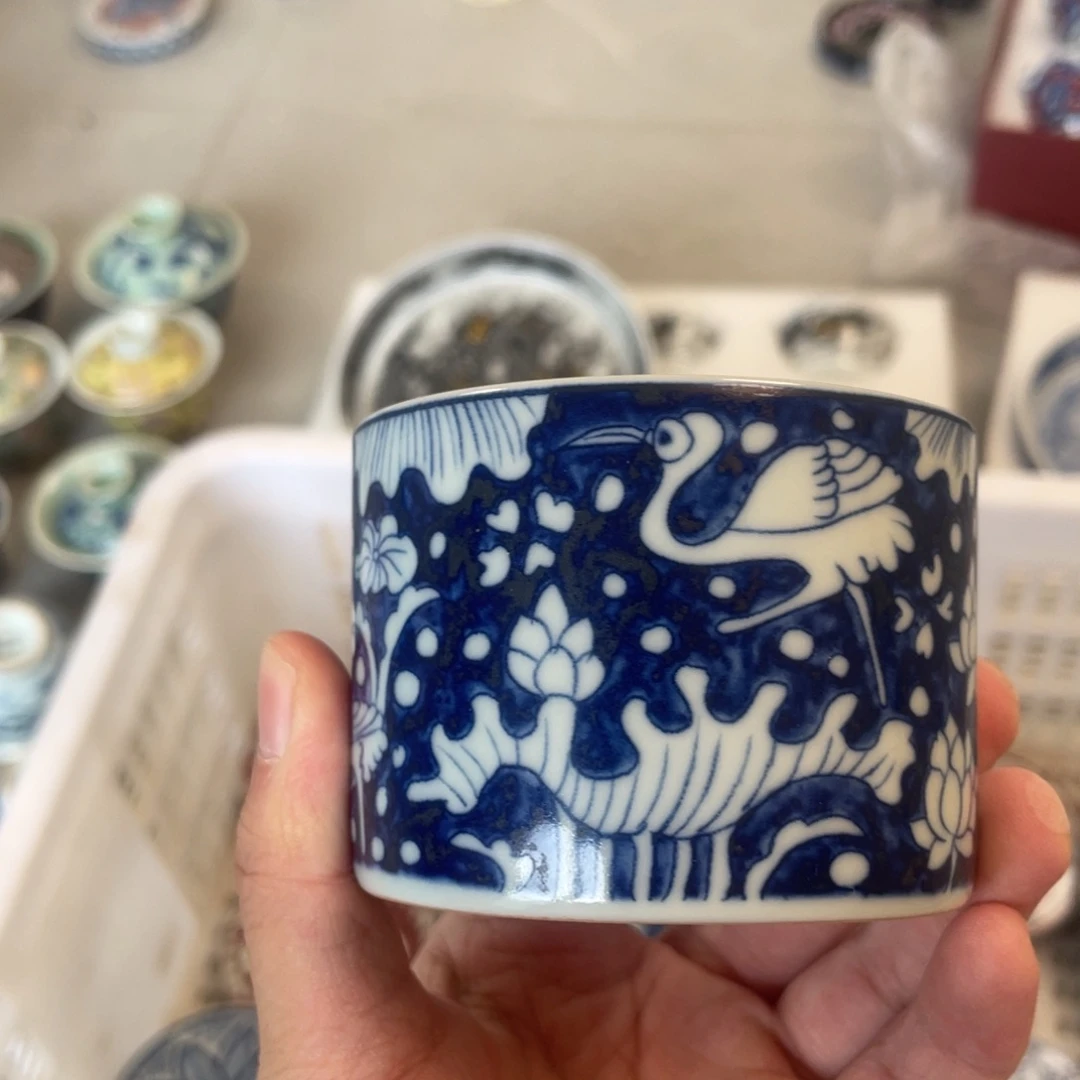 瓷片景德镇青花一路连科支口杯