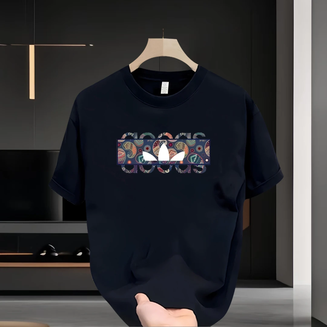 潮牌重磅男士纯棉短袖2025夏季时尚休闲百搭宽松印花圆领上衣T恤