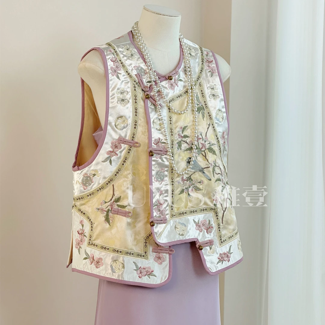 UNUS稚壹清汉女格格服新中式国风重工刺绣马甲宽松新款小宫装缎面
