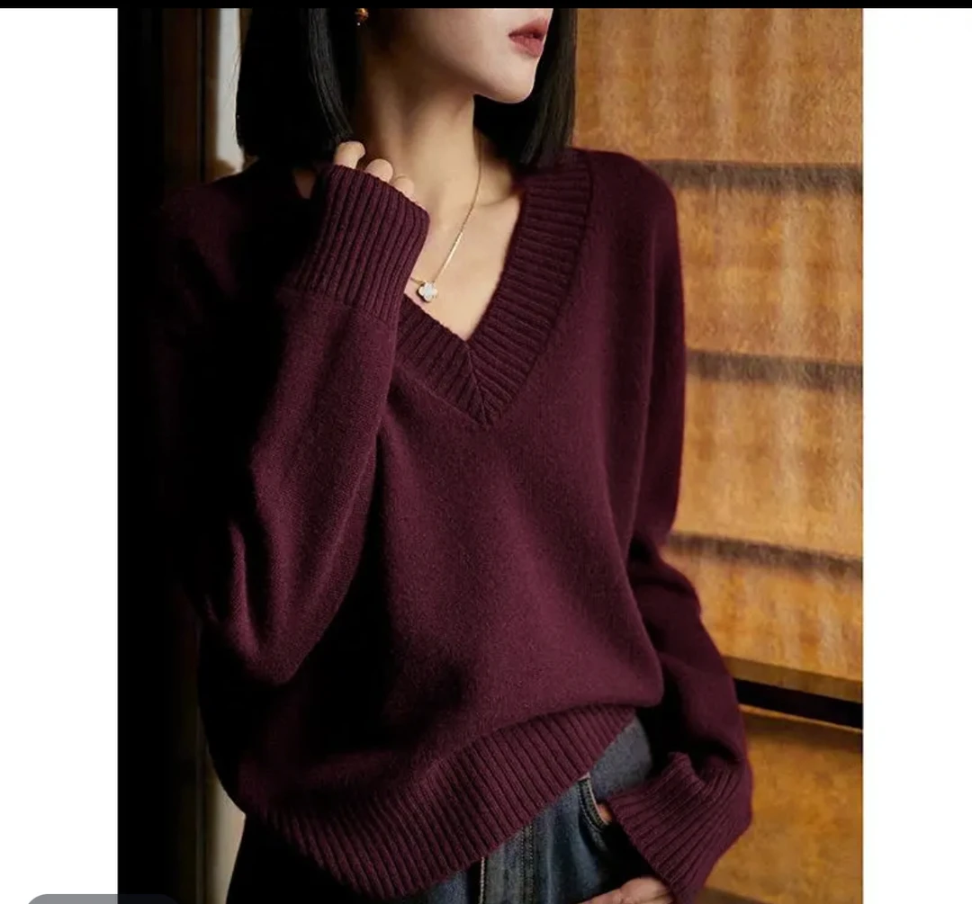 v领宽松针织衫女秋季法式打底衣套头毛衣秋冬温柔慵懒上衣