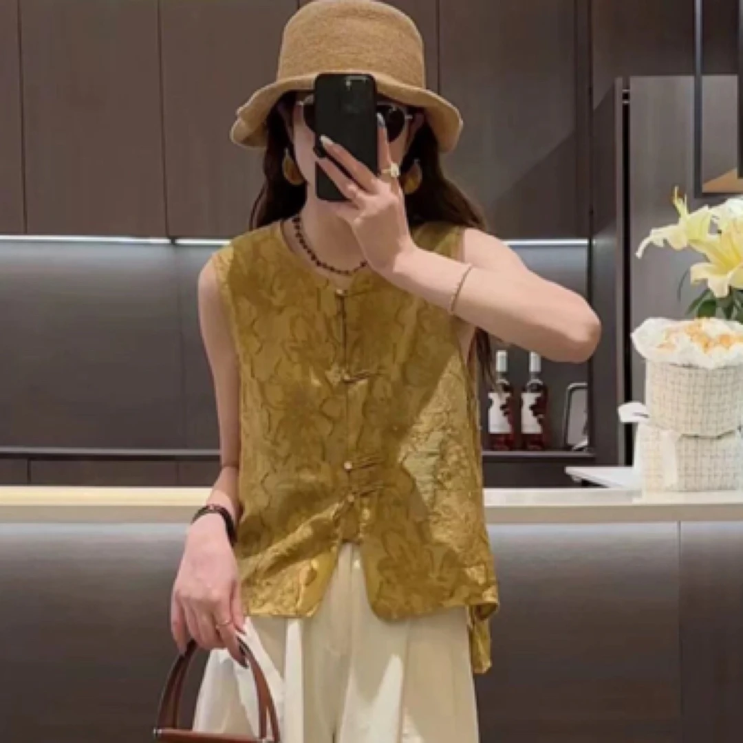 2025夏季新中式盘扣提花无袖背心