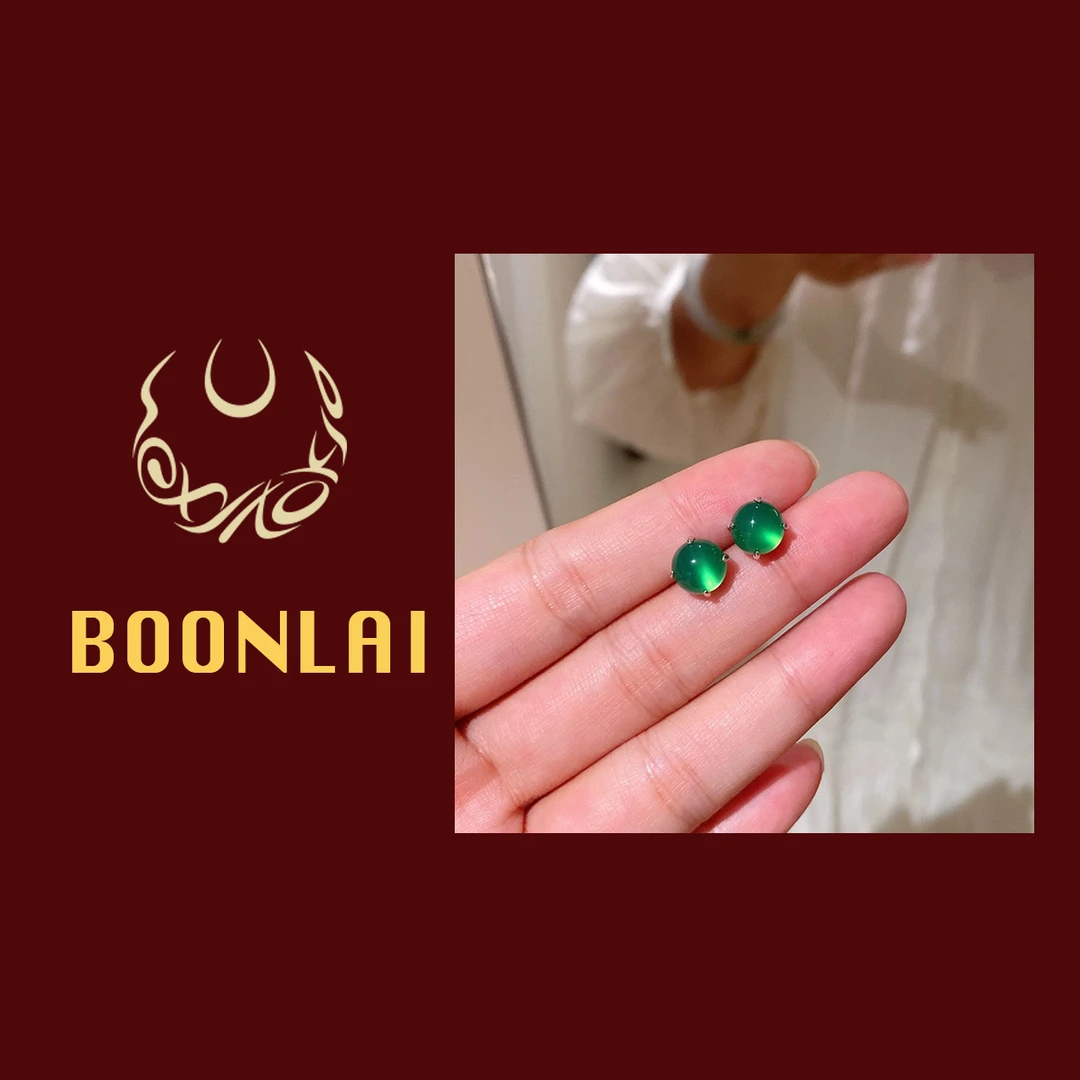 铜合金耳饰 Boonlai新中式绿色百搭圆形耳环454
