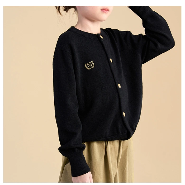 24205H麦穗儿童洋气学院风百搭时尚圆领开衫中大童针织外套毛衣