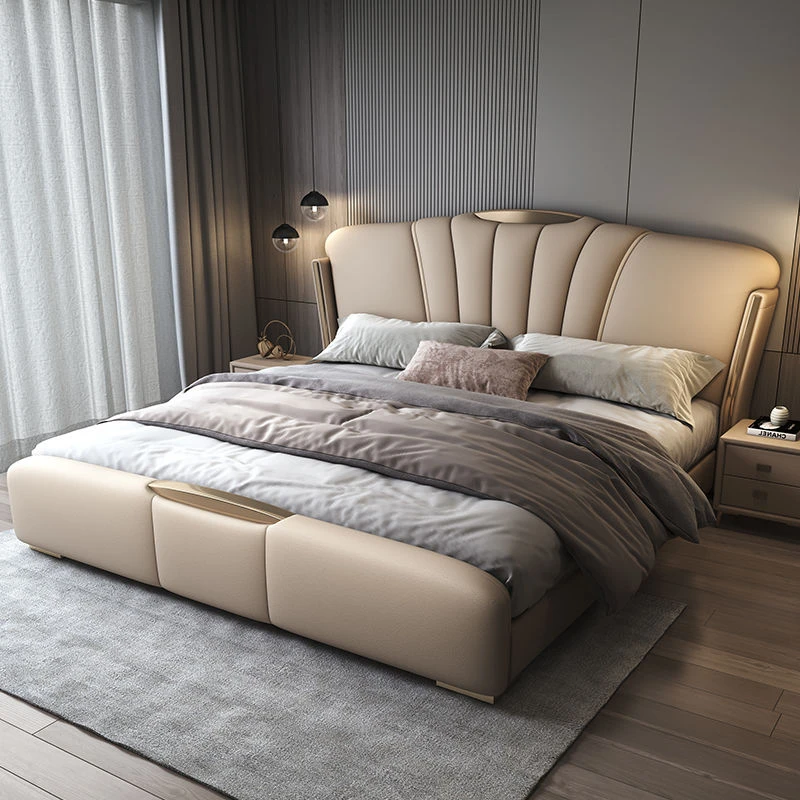 2025年新款美式意式轻奢风皮床双人主卧大床家用网红皮床储物婚床