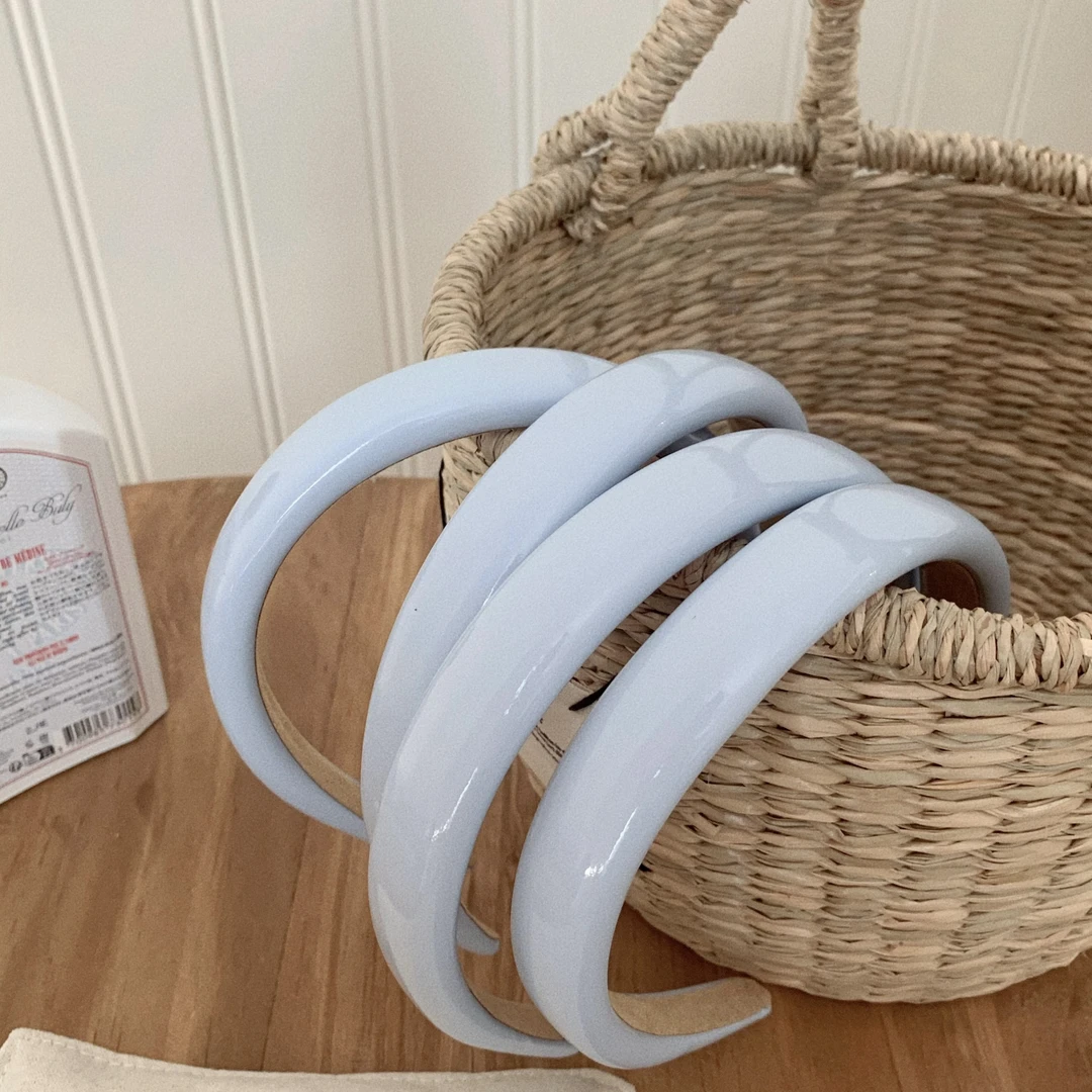 小清新蓝色系pu皮温柔发箍女洗脸压发防滑头箍高颅顶发捆简约发饰