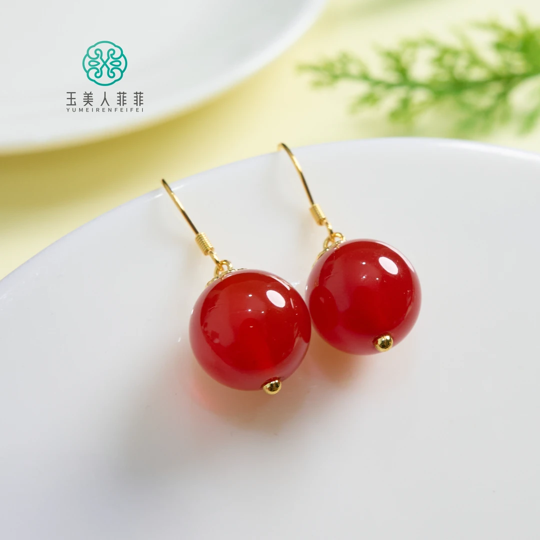 菲菲珠宝好丨玛瑙圆珠耳钩/多样性发一