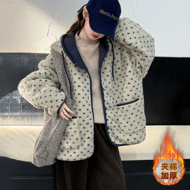 女童冬季夹棉加厚毛毛外套中大童2025新款儿童冬装连帽时髦潮流款