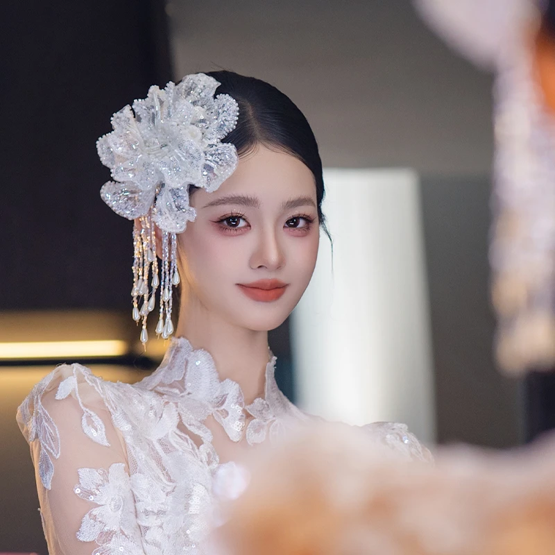 非金属布艺婚庆饰品 复古新娘花朵流苏唯美旅拍蕾丝亮片配饰D0601