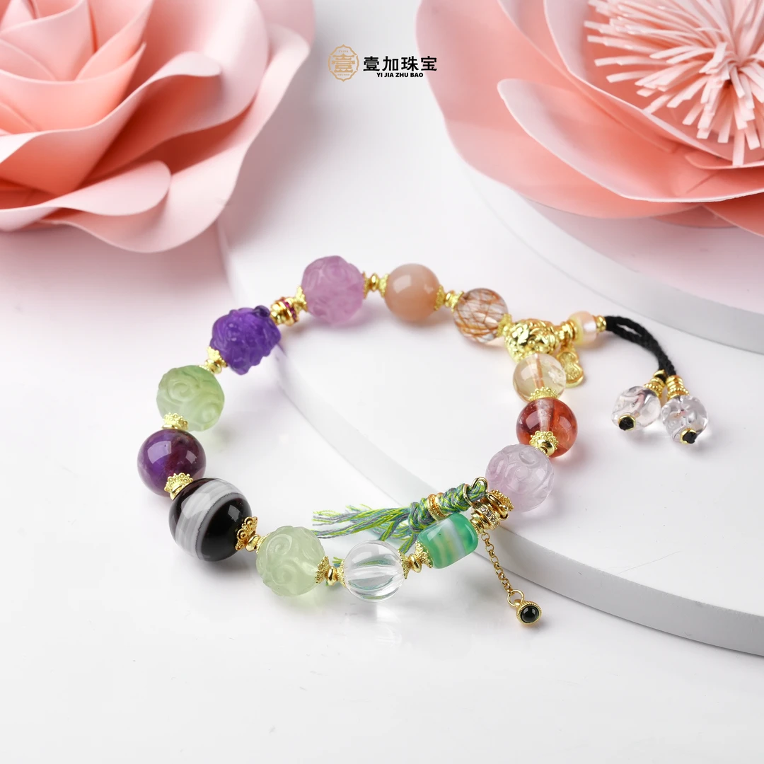 壹加田田|手工设计玄光五x链水晶多宝手串多样性发一7256n