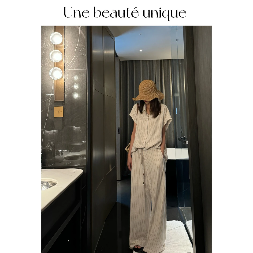 【博格拉】气质休闲显瘦显高宽松无袖时尚夏季竖条纹连衣裙