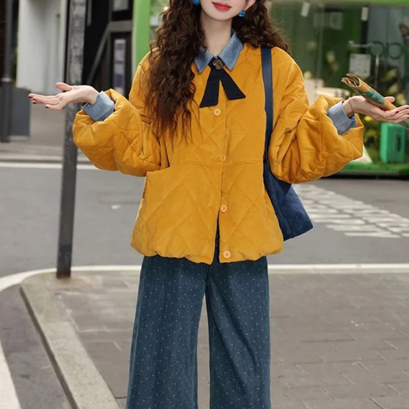 港风复古时尚灯芯绒保暖棉服女冬季新款简约气质宽松显瘦圆领外套