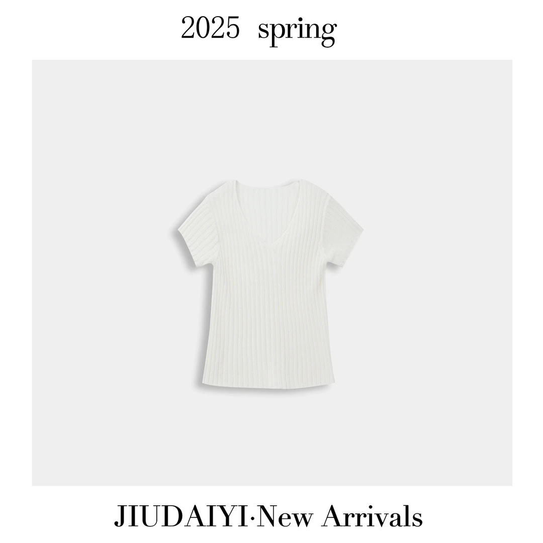 玖黛衣【白茶月光】新款夏季V领纯色薄款温柔显瘦百搭针织XSP40127