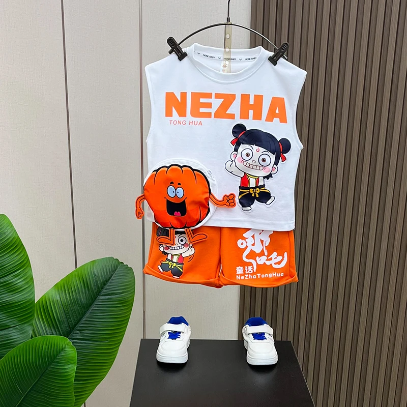 哪吒男童夏装背心套装2025新款儿童帅气时髦无袖两件套宝宝衣服潮
