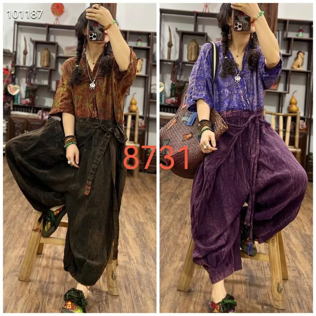 甄选棉麻原创亚麻宽松连体裤