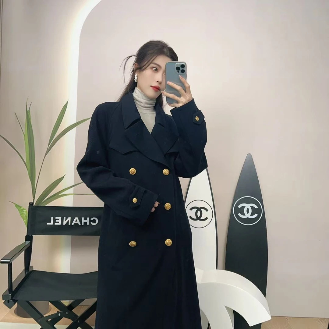 95新 Celine/思琳 麦殿/羊毛男士风衣黑色46码/250110VZZ5J01