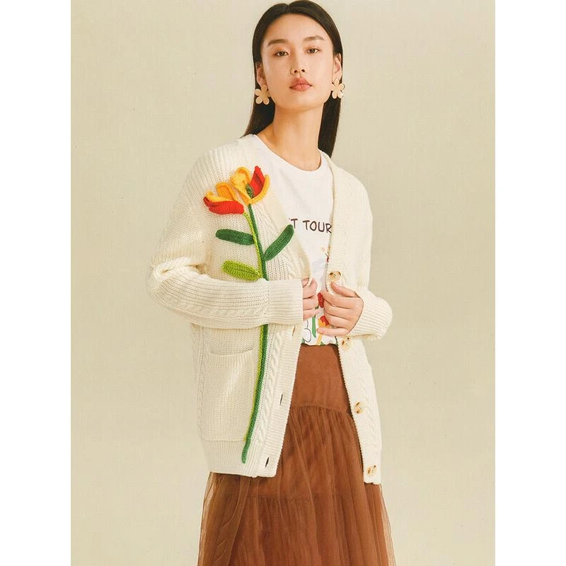 25142【木系列】慵懒风V领针织开衫2232675M5